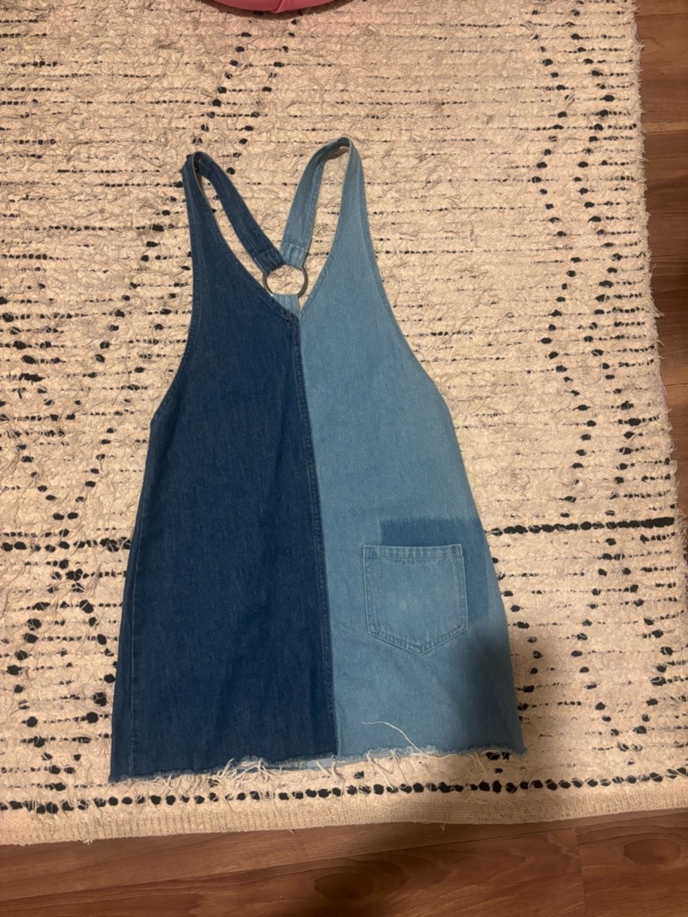Two-Tone Denim Pinafore Dress - Light & Dark Blue